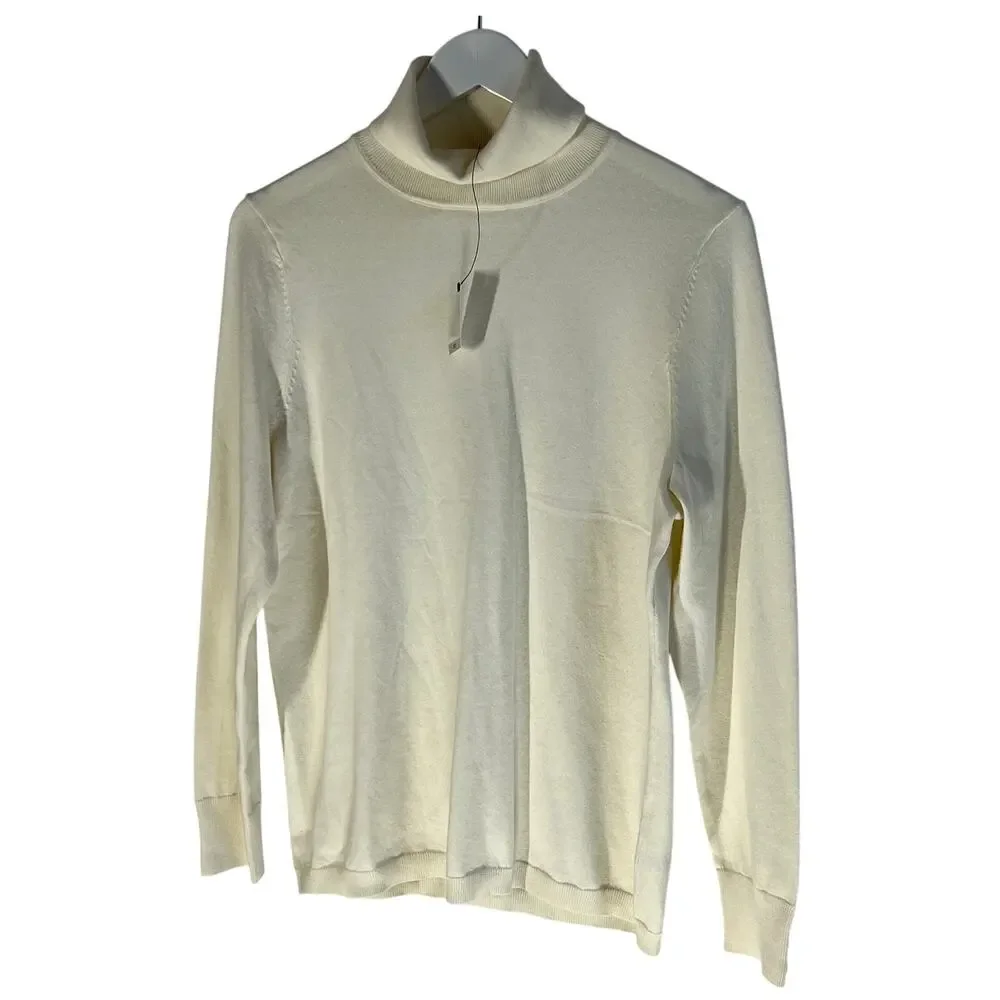 TALBOTS WOMENS SIZE LARGE PETITE FINE KNIT TURTLENECK SWEATER CREAM NEW